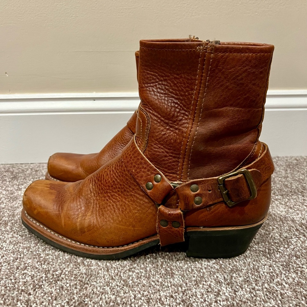 Frye Cavalry Short Motorcycle Boot 8R Side Zip Brown Leather Womens 10